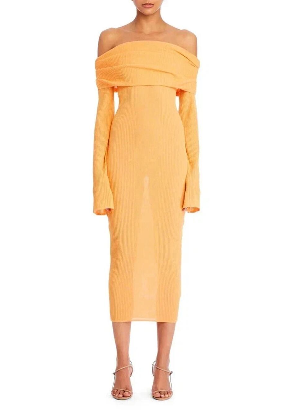 SER.O.YA Tallulah Rib Knit Midi Dress Papaya Orange Womens Size XS NEW